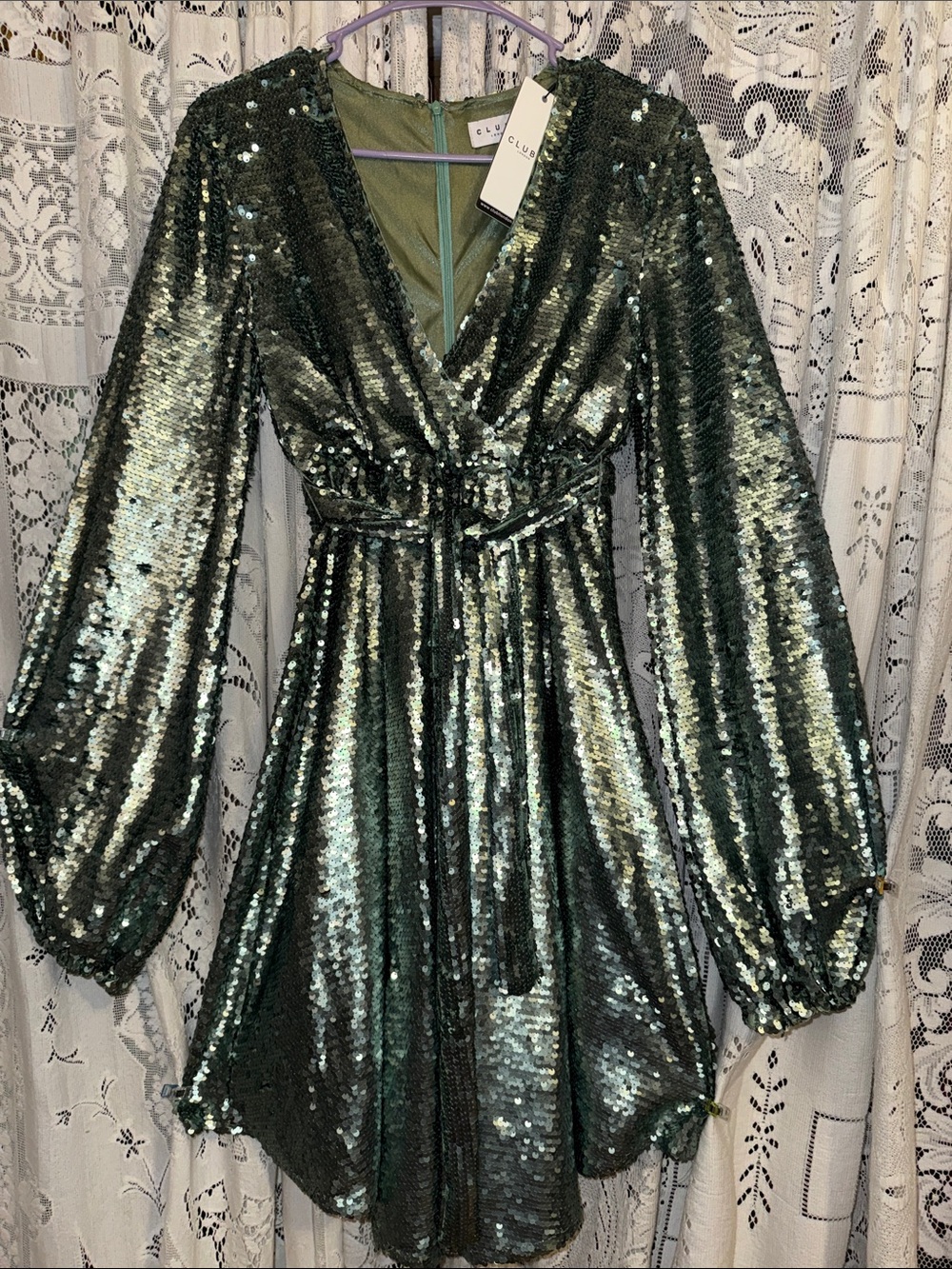 Club L London Green Sequin Midi Dress